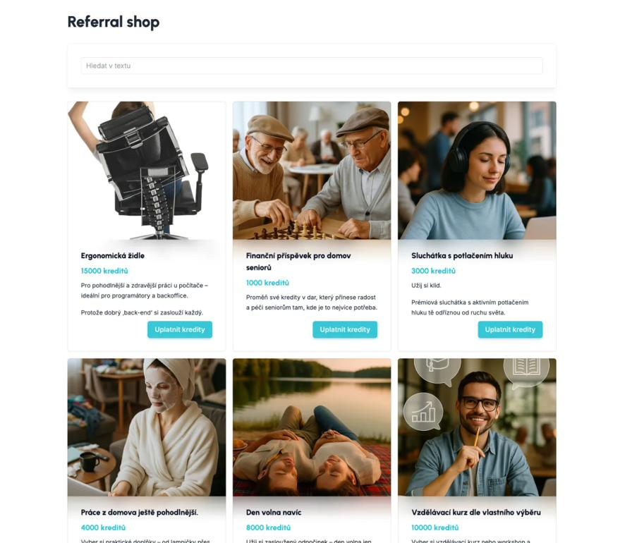 Referral shop s odměnami