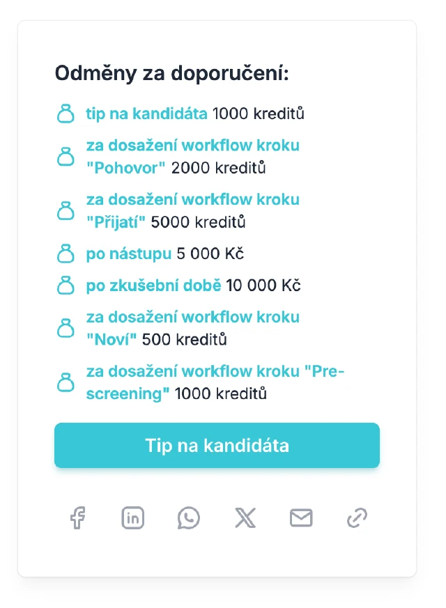 Nastavení odměn u pozice v Recruitis